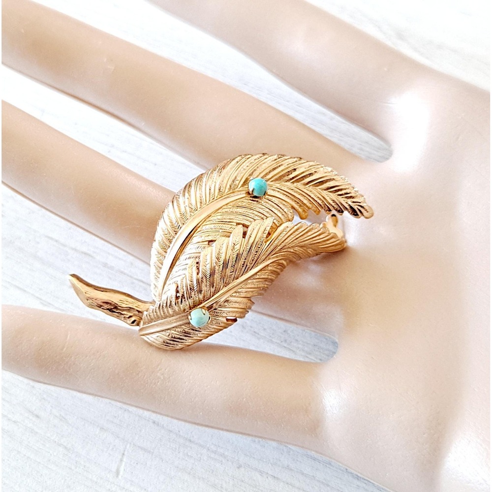 Vintage Grosse Feather Brooch Goldtone Blue Accent Mid Century 1962 Germany
